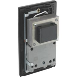 British General Evolve 2-Gang Dual Voltage Shaver Socket 115/240V Satin Brass with Black Inserts