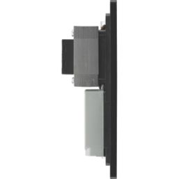 British General Evolve 2-Gang Dual Voltage Shaver Socket 115/240V Satin Brass with Black Inserts