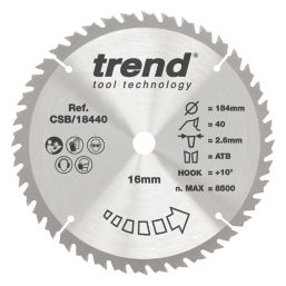 Trend CSB/18440 Wood/Chipboard/MDF Circular Saw Blade 184mm x 16mm 40T