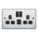 LAP  13A 2-Gang SP Switched Socket + 2.4A 12W 2-Outlet Type A USB Charger Polished Chrome with Black Inserts
