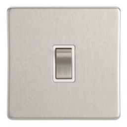 Contactum Lyric 10AX 1-Gang 2-Way Light Switch  Brushed Steel with White Inserts
