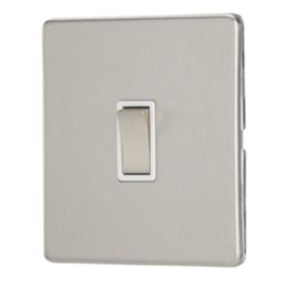 Contactum Lyric 10AX 1-Gang 2-Way Light Switch  Brushed Steel with White Inserts
