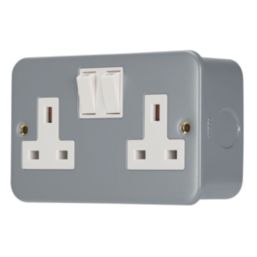 Contactum   13A 2-Gang DP Switched Metal Clad Socket  with White Inserts
