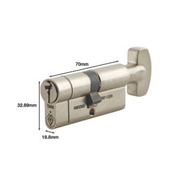 Yale Fire Rated 1 Star 6-Pin Thumbturn Euro Cylinder 35-35 (70mm) Satin Nickel