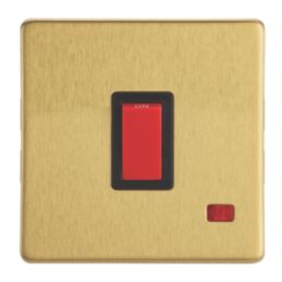 Contactum Lyric 32A 1-Gang DP Control Switch Brushed Brass with Neon with Black Inserts