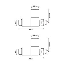 Flomasta  15mm x 1/2" Chrome Straight Designer Manual Radiator Valve Head & Body  2 Pack
