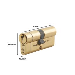 Yale Fire Rated 1 Star 6-Pin Euro Cylinder 40-40 (80mm) Polished Brass