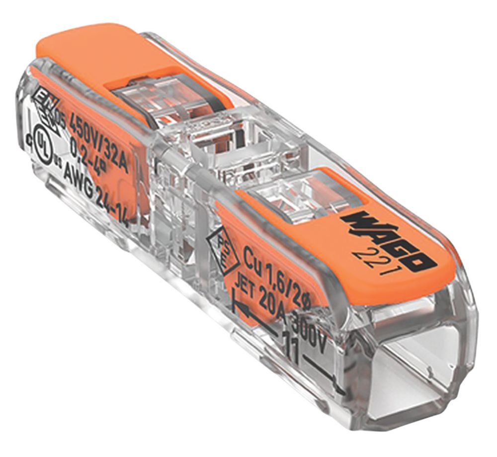 Wago 221-2411 Doorgangsconnector met hendel voor alle soorten kabels, max. 4 mm² (15 stuks