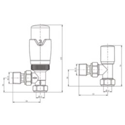 ETAL Danva 15mm x 1/2" Brushed Steel Angled Modern Thermostatic Radiator Valve & Lockshield
