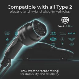 Masterplug  1 Port 7.4kW  Mode 3 Type 2 Plug Tethered Smart EV Charger with 5m Cable Black