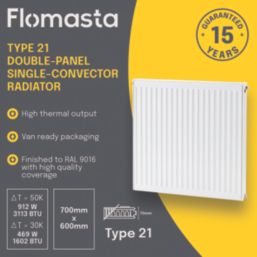 Flomasta 700mm x 600mm 3113BTU White Type 21 Convector Radiator