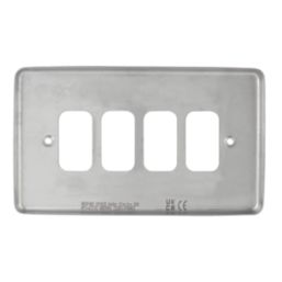 Hager Sollysta WRGP4BS 4-Module Grid Faceplate Brushed Steel