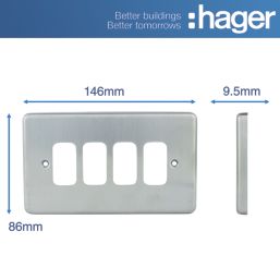 Hager Sollysta WRGP4BS 4-Module Grid Faceplate Brushed Steel