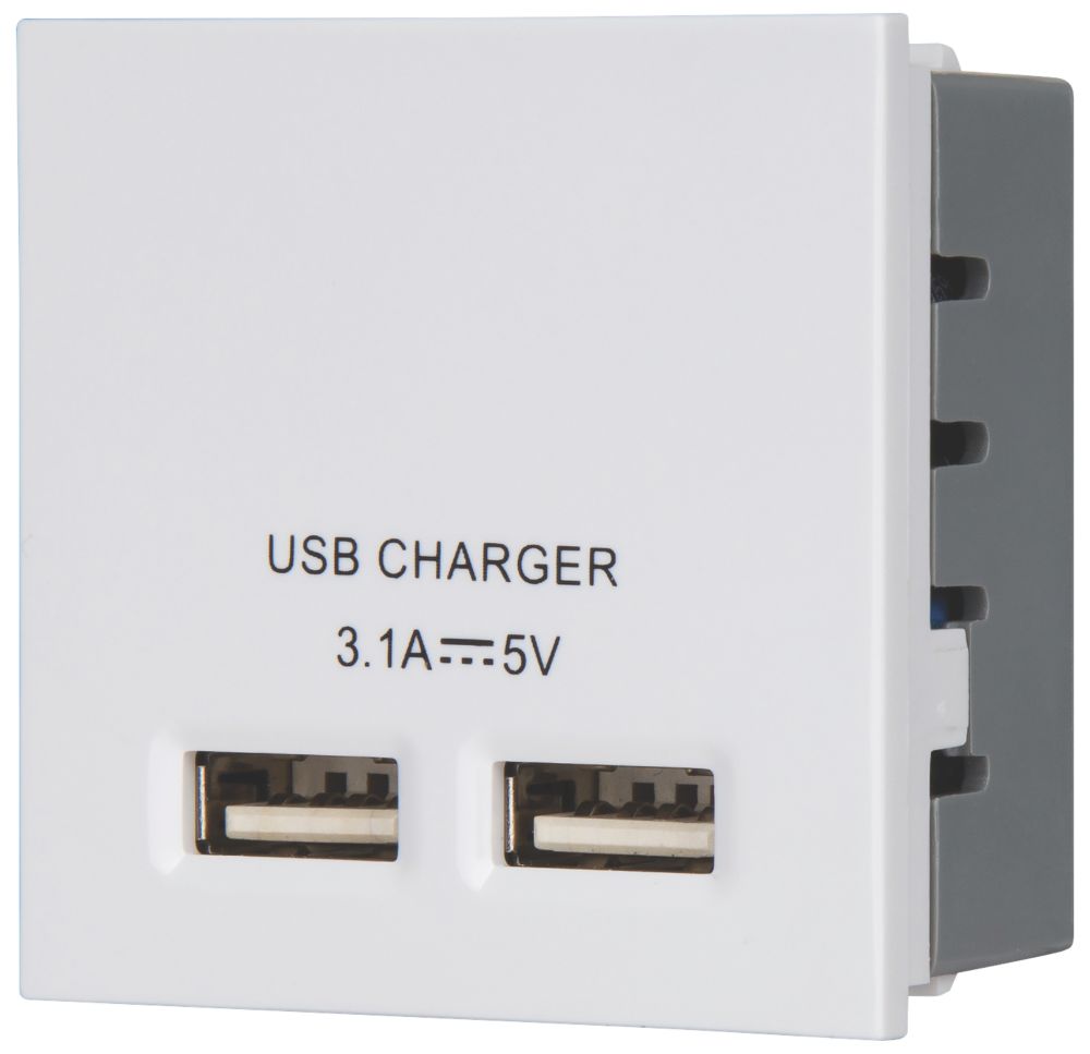 LAP Modular 3.1A 15.5W 2-Outlet Type A USB Socket White - Screwfix