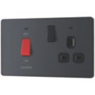 British General Evolve 45A 2-Gang 2-Pole Cooker Switch & 13A DP Switched Socket Grey with LED with Black Inserts