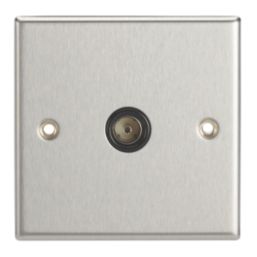 Contactum iConic 1-Gang Female Coaxial TV Socket Brushed Steel with Black Inserts
