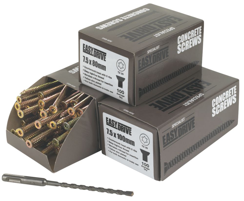 Easydrive TX Countersunk Concrete Screws Trade Pack 300 Pcs Screwfix