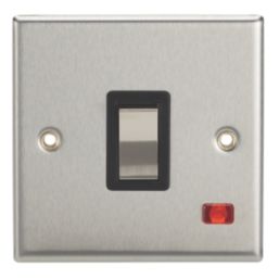 Contactum iConic 20A 1-Gang DP Control Switch Brushed Steel with Neon with Black Inserts