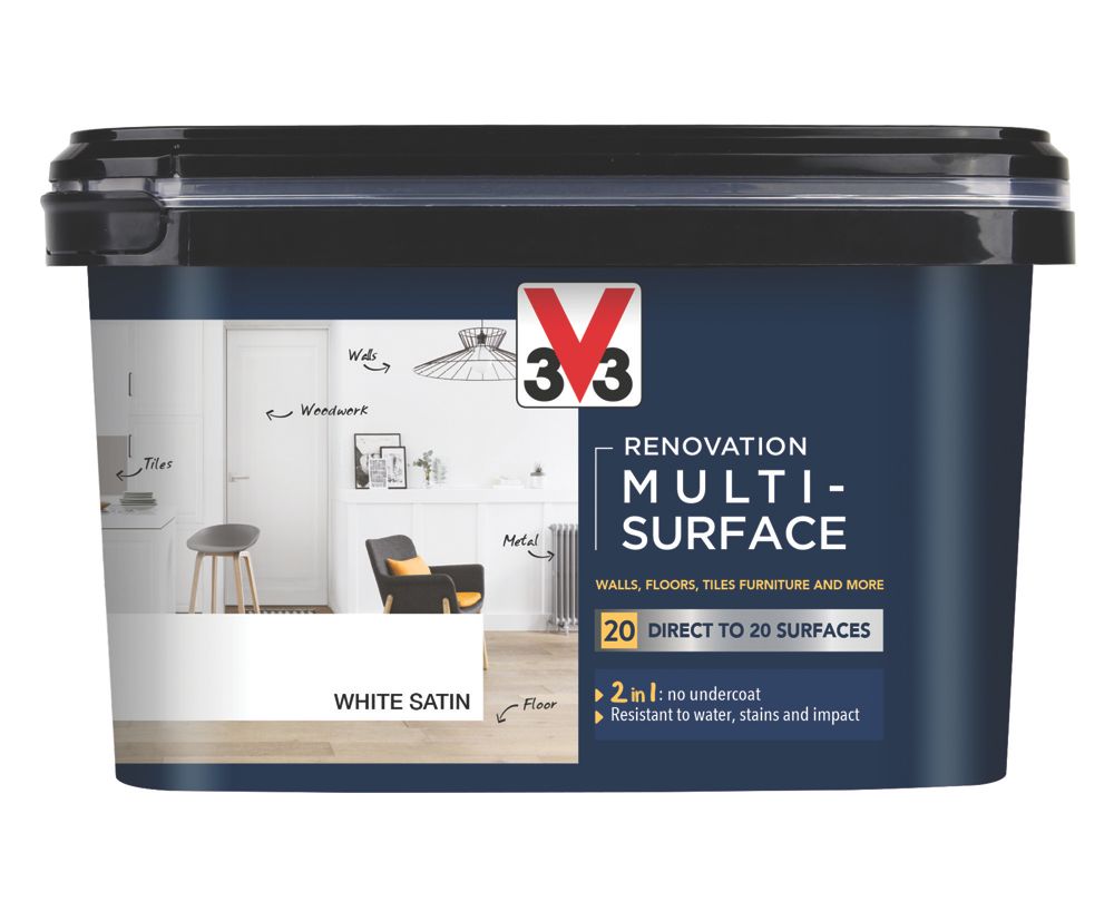 V33 2Ltr White Satin Acrylic Multi Surface Paint Screwfix