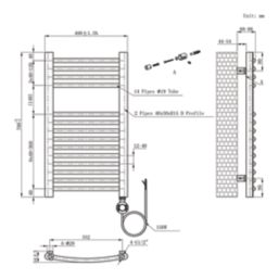Flomasta 700mm x 400mm 512BTU Chrome Curved Electric Towel Radiator
