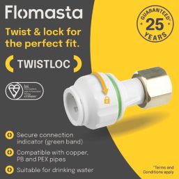Flomasta  Plastic Push-Fit Straight Tap Connector 15mm x 3/4"