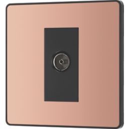British General Evolve 1-Gang Coaxial TV / FM Socket Copper with Black Inserts