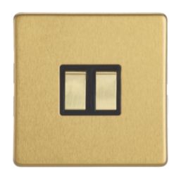 Contactum Lyric 10AX 2-Gang 2-Way Light Switch  Brushed Brass with Black Inserts