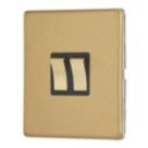 Contactum Lyric 10AX 2-Gang 2-Way Light Switch  Brushed Brass with Black Inserts