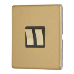 Contactum Lyric 10AX 2-Gang 2-Way Light Switch  Brushed Brass with Black Inserts