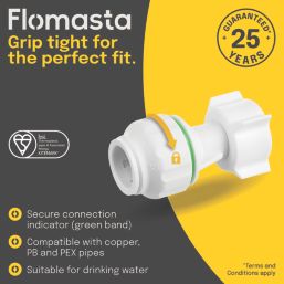 Flomasta  Plastic Push-Fit Straight Tap Connectors 15mm x 3/4" 2 Pack