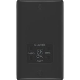 British General Nexus Metal 2-Gang Dual Voltage Shaver Socket 115/240V Matt Black with Colour-Matched Inserts