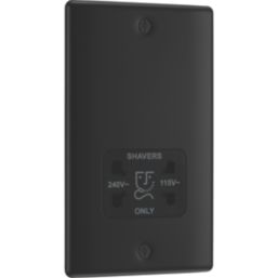 British General Nexus Metal 2-Gang Dual Voltage Shaver Socket 115/240V Matt Black with Colour-Matched Inserts