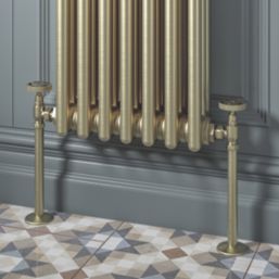 ETAL Rotor 15mm x 1/2" Brushed Brass Angled Designer Manual Radiator Valve Head & Body  2 Pack