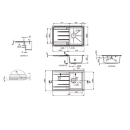 1 Bowl Plastic & Resin Kitchen Sink & Drainer Grey Reversible 800mm x 500mm
