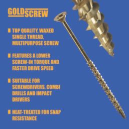 Goldscrew  PZ Double-Countersunk Thread Cutting Multipurpose Screws 6mm x 80mm 100 Pack