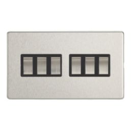 Contactum Lyric 10AX 6-Gang 2-Way Light Switch  Brushed Steel with Black Inserts