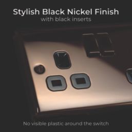 British General Nexus Metal 13A 2-Gang DP Switched Plug Sockets Black Nickel  with Black Inserts 5 Pack