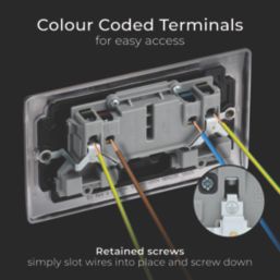 British General Nexus Metal 13A 2-Gang DP Switched Plug Sockets Black Nickel  with Black Inserts 5 Pack