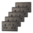 British General Nexus Metal 13A 2-Gang DP Switched Plug Sockets Black Nickel  with Black Inserts 5 Pack