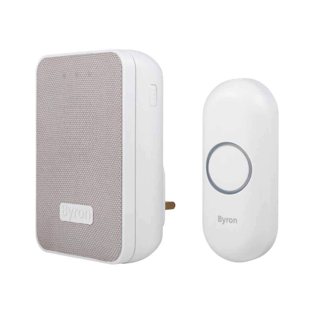 Byron DBY22322UK PlugIn Wireless Doorbell White / Grey Screwfix
