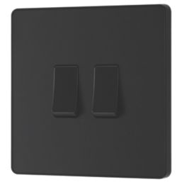 British General Evolve 20 A  16AX 2-Gang 2-Way Light Switch  Matt Black with Black Inserts