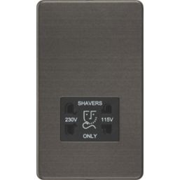 Knightsbridge  2-Gang Dual Voltage Shaver Socket 115 V / 230V Smoked Bronze with Black Inserts