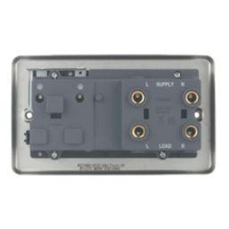 Hager Sollysta WRCC50NBSB 45A 1-Gang 2P+E Cooker Switch & 13A DP Switched Socket Brushed Steel with LED with Black Inserts