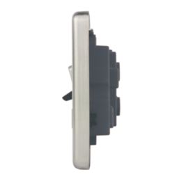 Hager Sollysta WRCC50NBSB 45A 1-Gang 2P+E Cooker Switch & 13A DP Switched Socket Brushed Steel with LED with Black Inserts
