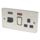 Hager Sollysta WRCC50NBSB 45A 1-Gang 2P+E Cooker Switch & 13A DP Switched Socket Brushed Steel with LED with Black Inserts
