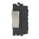 Contactum Decorative 10AX 2-Way Grid Retractive Switch Module 'Press' Off Centre Brushed Steel with Black Inserts