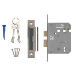 Smith & Locke Fire Rated  3 Lever Nickel-Plated Mortice Sashlock 76mm Case - 57mm Backset