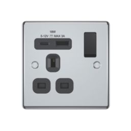 LAP  13A 1-Gang SP Switched Socket + 3A 18W 2-Outlet Type A & C USB Charger Polished Chrome with Black Inserts