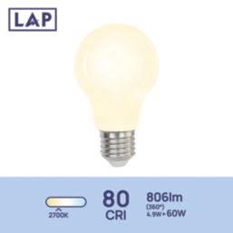 LAP  E27 A60 LED Light Bulb Milky 806lm 4.9W 4 Pack
