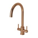 ETAL Dart Twin Lever Kitchen Mixer Tap Brushed Copper